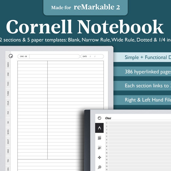 reMarkable Cornell Notizbuch, Notizbuch Bundle, Blanko Notizbuch Lined Dotted Grid Notizbuch, Digitales Notizbuch für E Ink Tablets, Hyperlinked PDF