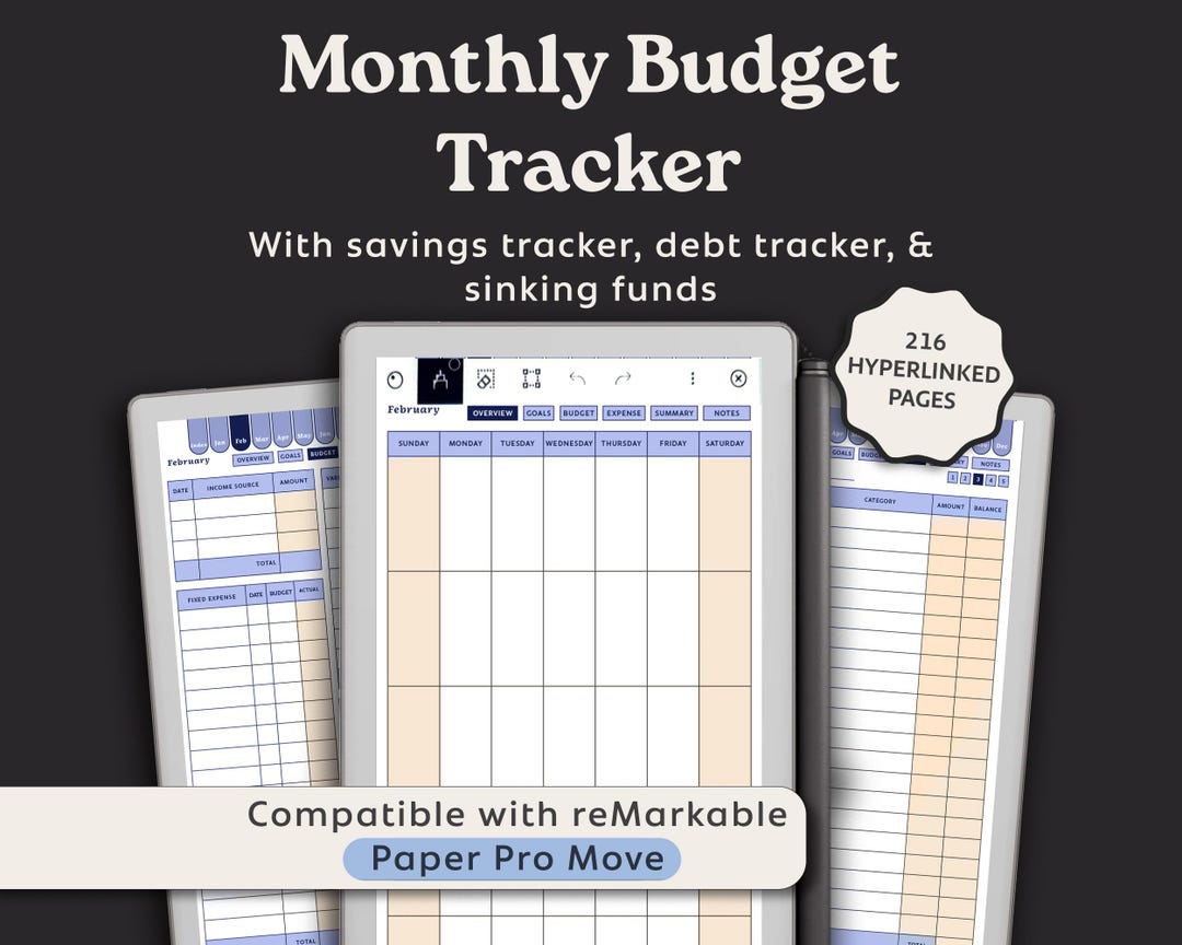 Budget Planner for Remarkable Paper Pro Move: Hyperlinked Monthly ...