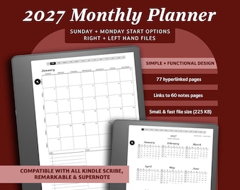 2027 Kindle Scribe Planner: Minimalist Monthly Digital Calendar (PDF Download)