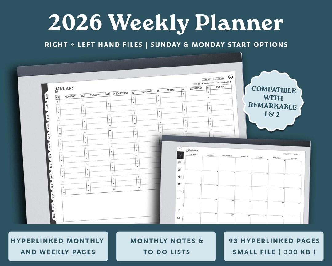 2026 Hourly Planner for Remarkable 2: Weekly Digital Agenda (PDF) - Etsy