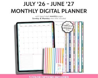 2026-2027 Digital Planner: Mid-Year Monthly (GoodNotes Compatible) (PDF Download)