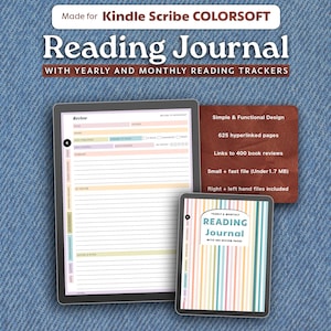 Lezen recensiedagboek voor Kindle Scribe Colorsoft: boekjournaalsjabloon met hyperlink (digitale download)