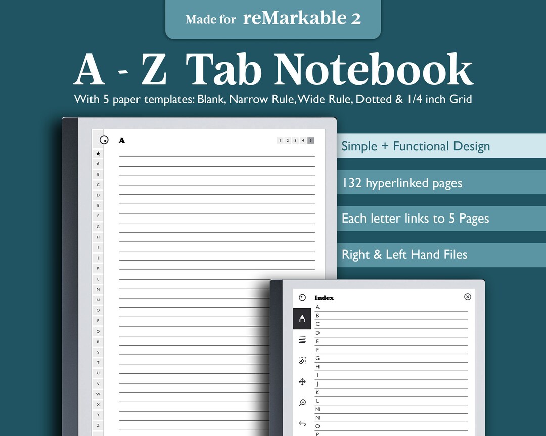 A-Z Alphabet Notebook for E-ink Tablets, Notebook With A to Z ...