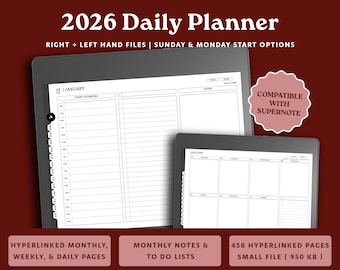 2026 Daily Planner for Kindle Scribe: Simple Digital Agenda Landscape (PDF)
