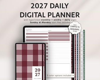 2027 Daily Digital Planner, Simple Minimalist Agenda for iPad and Android (PDF)