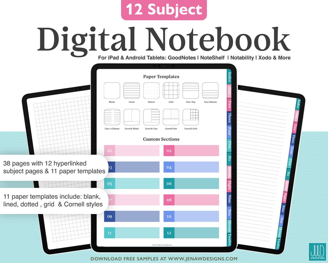 Digital Notebook Hyperlink Tabs Colorful Notebook Goodnotes Etsy