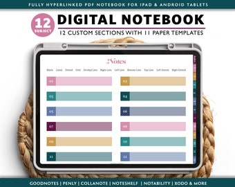 Digital Notebook with Tabs, Goodnotes Notebook, iPad Notebook, Digital Journal, Goodnotes Journal, Digital Notebook for Students, Jewel Tone
