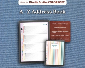 Libreta de direcciones digital para Kindle Scribe Colorsoft: Lista de contactos con hipervínculos de la A a la Z (PDF)