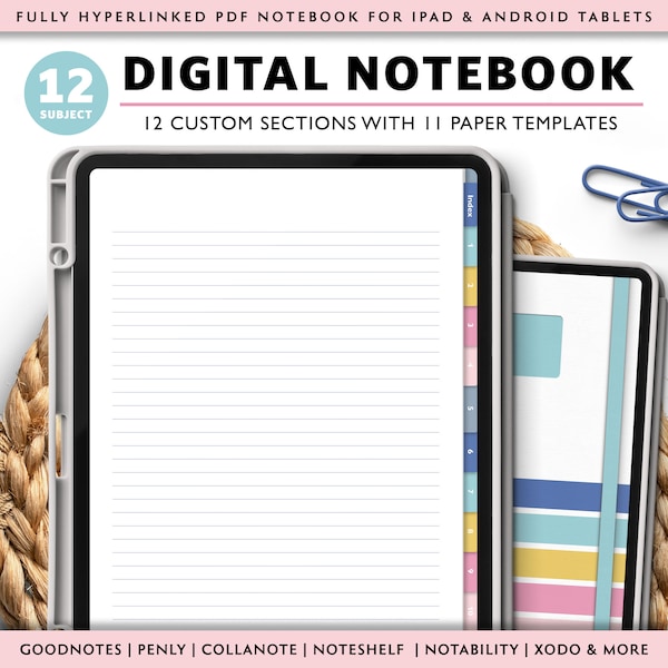 Digital Notebook with Tabs, Goodnotes Notebook, iPad Notebook, Digital Journal, Goodnotes Journal, Digital Notebook for Students, Cornell