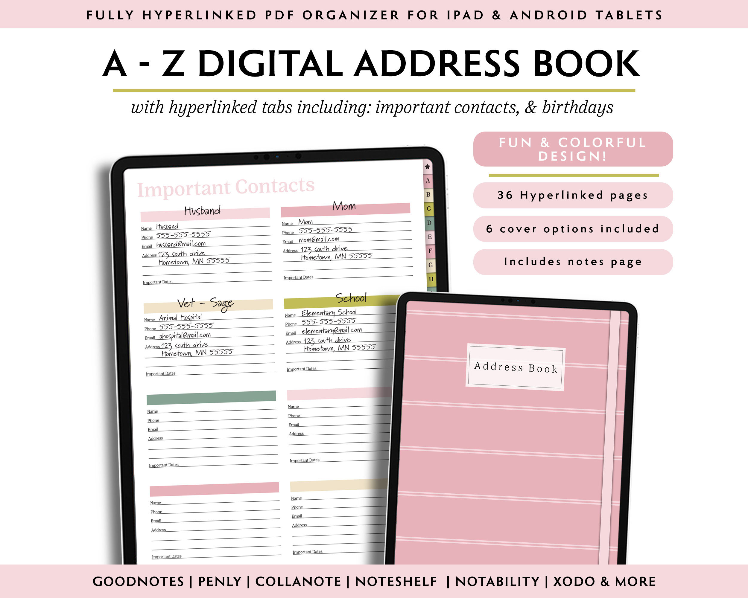 Detailed Address Book Contact List Log Contact Book Address Book With Tabs  List Phone Book Contact Information Printable Inserts PDF Refill 