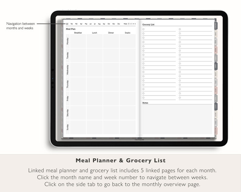Digital Meal Planner and Grocery List Goodnotes Meal Planner Etsy