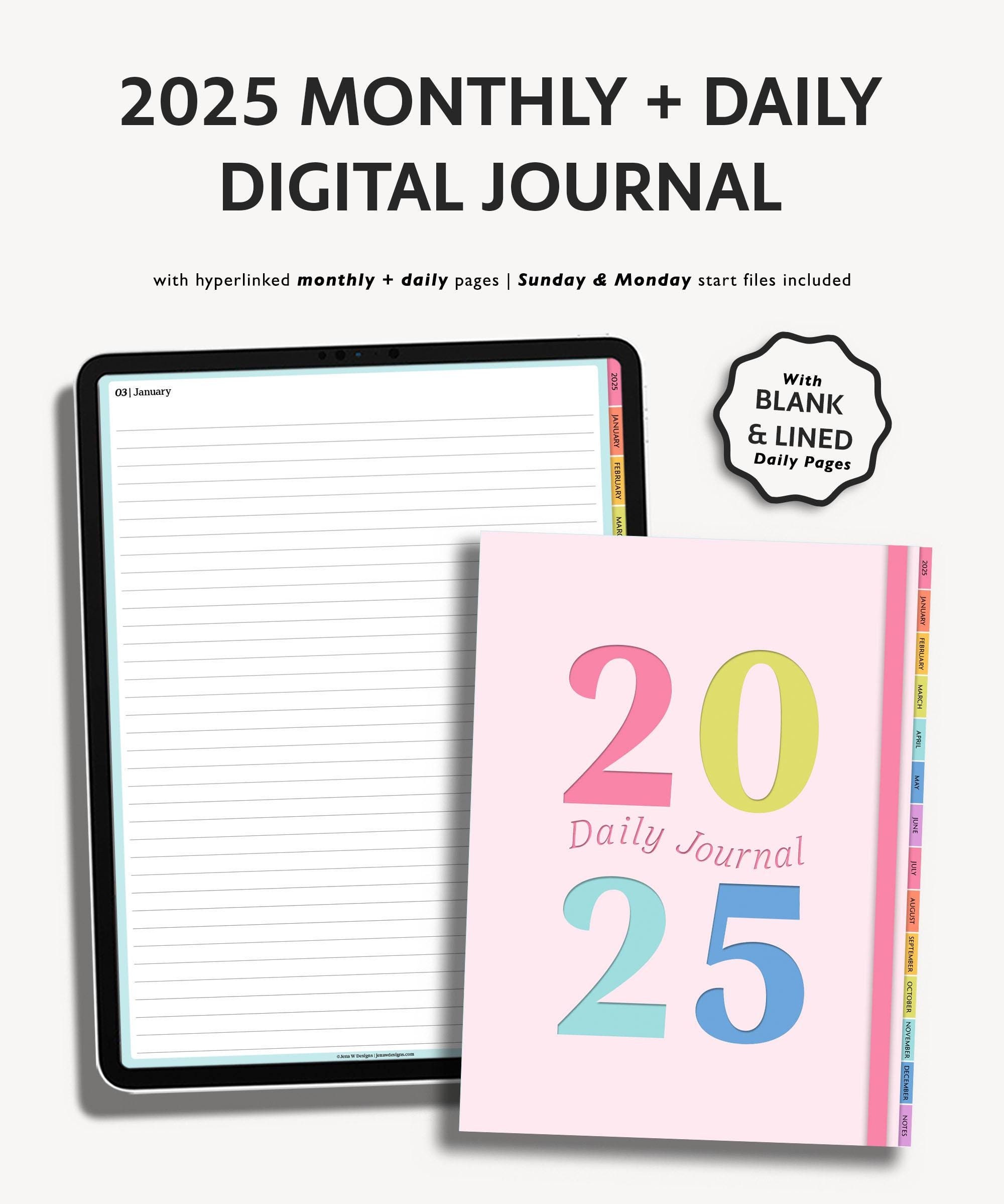 2025 Digital Daily Journal for iPad: Hyperlinked Lined Pages (PDF Download)