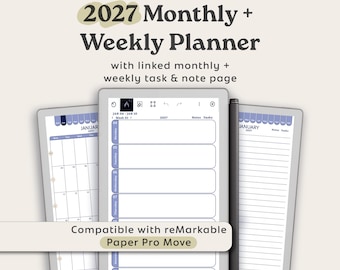 2027 Weekly Digital Planner for reMarkable Paper Pro Move with Tasks and Notes
