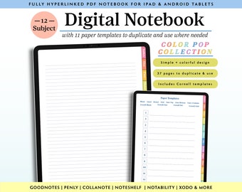 Digital Notebook with Rainbow Tabs: Cornell Paper Template (PDF)