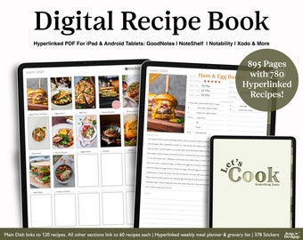 Digital Recipe Book: Hyperlinked Meal Planner for GoodNotes, iPad, Android (PDF)