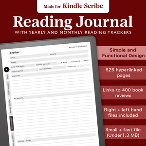 Diario di lettura digitale per Kindle Scribe, diario di lettura E-Ink, modello di recensione di libri, registro di libri, tracker di lettura, modello per Kindle Scribe