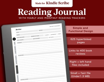 Journal de lecture numérique pour Kindle Scribe, journal de livre avec encre électronique, modèle de critique de livre, carnet de lecture, outil de suivi de lecture, modèle Kindle Scribe