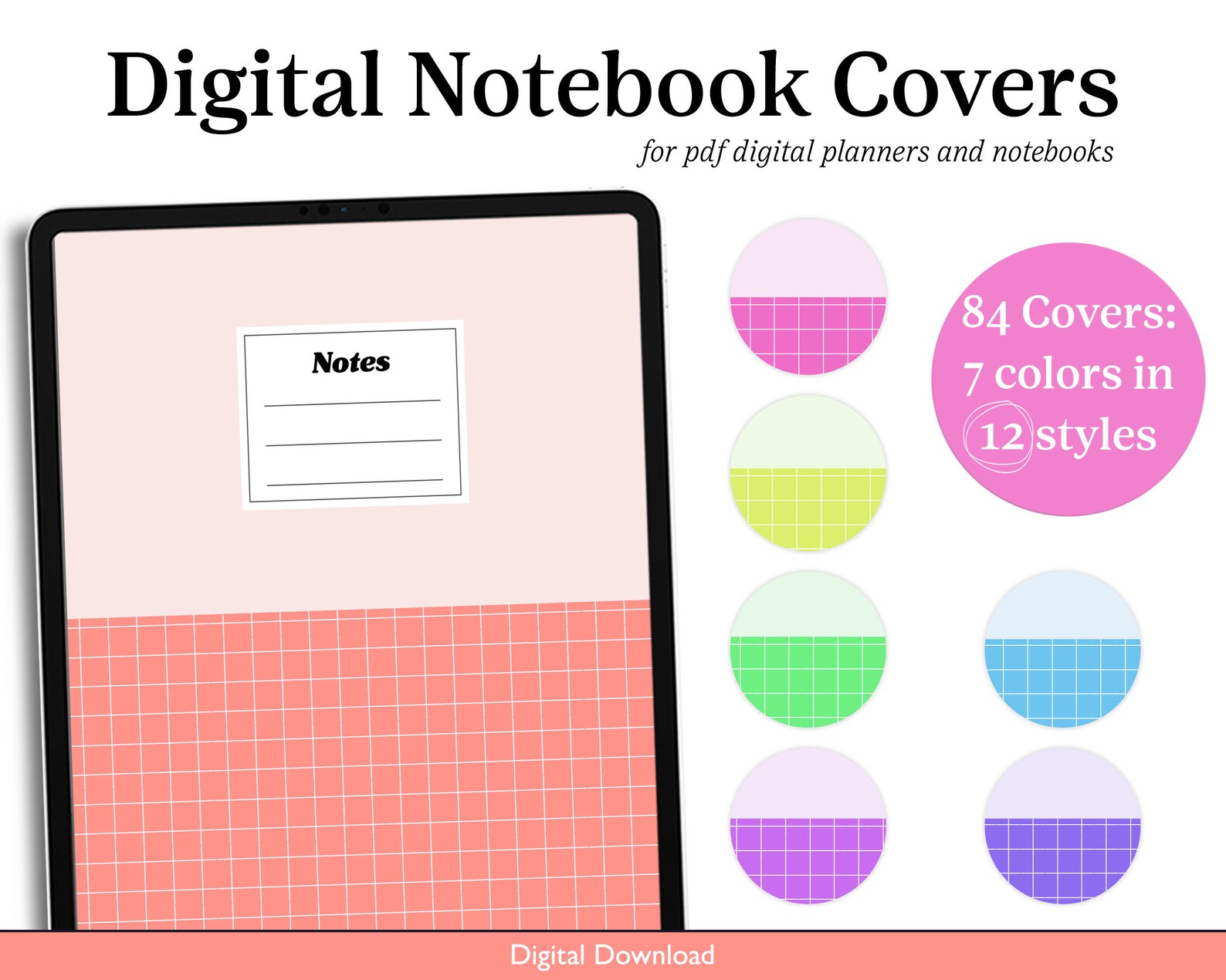 Digital Notebook Cover for Goodnotes Bright Colorful Journal Etsy
