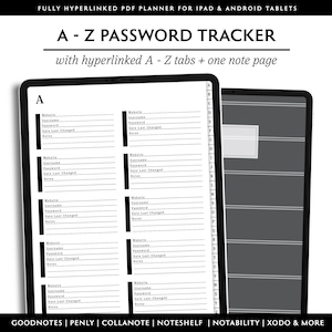 Simple Digital Password Book, Website Log In Organizer, PDF Password Journal, Goodnotes A-Z Tab Password Notebook, Password Login