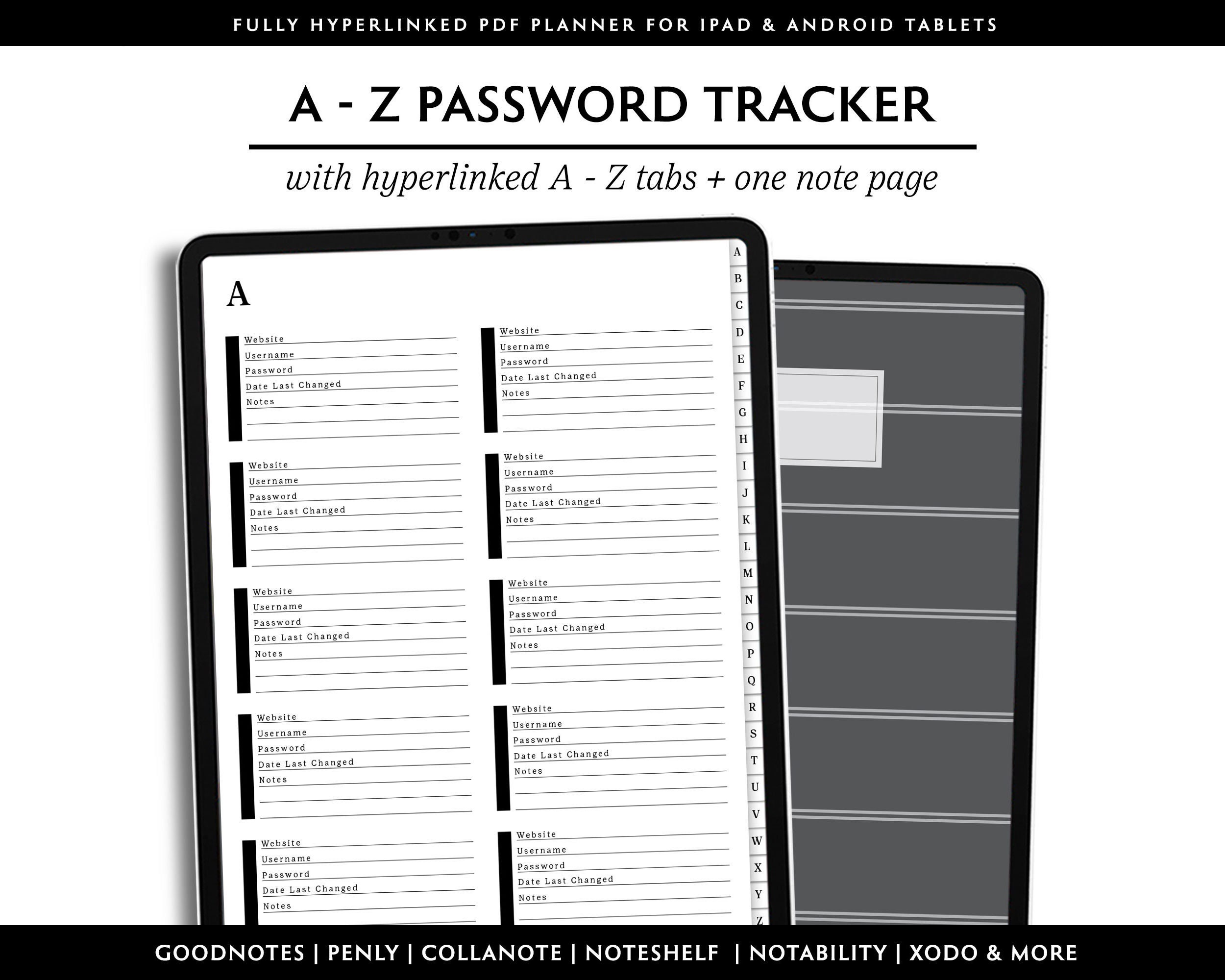 デジタルパスワードブック：A-Zタブ、ウェブサイトログイン（PDF
