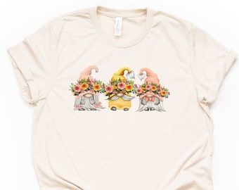 Gnome Funny Gnomies Sunflower T-Shirt Womens Long Sleeve Graphic Tee Shirt Valentines Day Cute Cotton T-Shirt