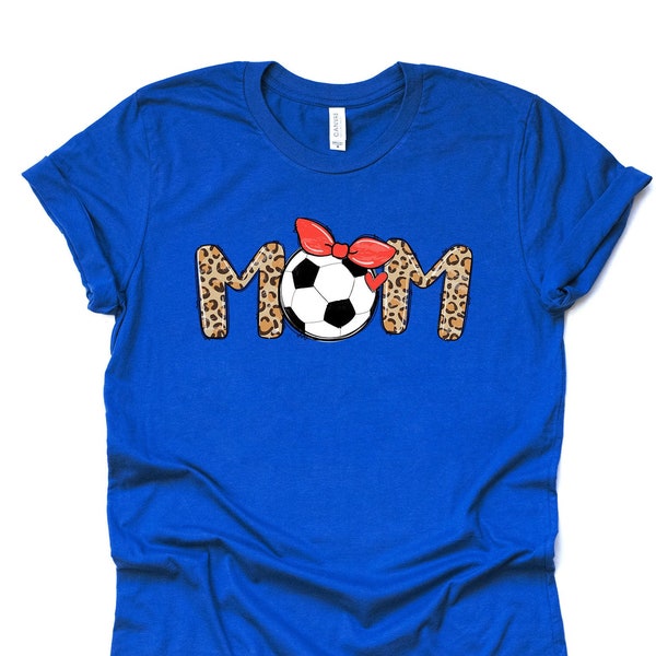 Soccer Mom, Super Cute Soccer Mom with Bow and Leopard Print Design on premium Bella + Canvas unisex shirt, plus sizes, baseball