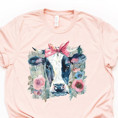 Cow Tee Black and White Cow With Pink 