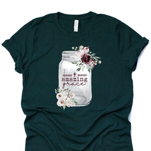 Christian Tee, Pretty Mason Jar with Amazing Grace words design on premium unisex shirt, 2 color choices, 2X, 3X, 4X, plus size