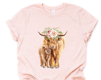 Highland Cow and Baby, Watercolor Highland Cow, Great Gift For Mom, Cow Design on premium Bella + Canvas unisex shirt, plus sizes, 3x, 4x