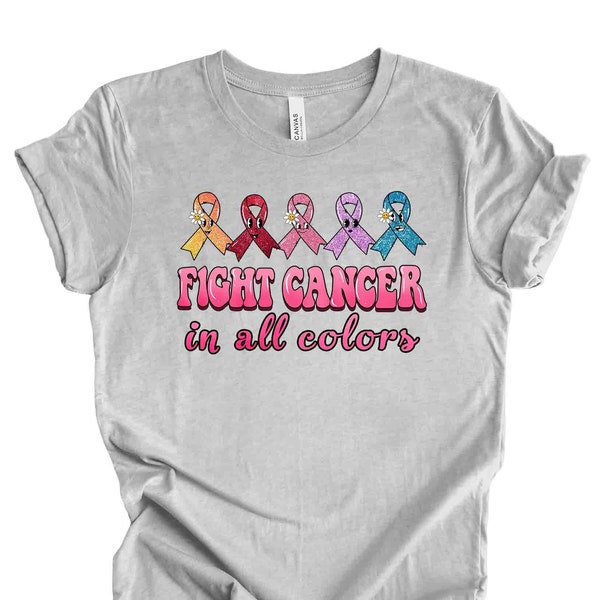 Cancer Awareness, Fight Cancer in All Colors, Cancer Ribbons Design on premium Bella + Canvas unisex shirt, 3 color choices, plus sizes