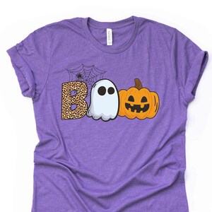Halloween Tee, Super Cute BOO, Leopoard Print, Ghost and Pumpkin Design on premium Bella + Canvas unisex shirt, 3 color choices, plus sizes
