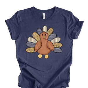 Thanksgiving Tee, Super Cute Turkey with Print Wings on premium Bella + Canvas unisex shirt, 4 color choices, plus sizes available