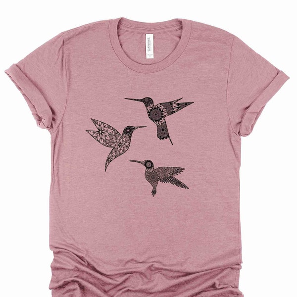 Hummingbirds Tee, Cute Hummingbird Mandalas, Hummingbird Design, premium unisex shirt, 3 color choices, 3x tee, 4x tee, plus sizes available