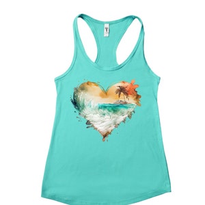 Summer Tank Top,  Pretty Ocean Waves in Heart, Beach Heart, Ocean Racerback Tank Design, Next Level Women&#39;s Racerback Tank Top, 2x tank