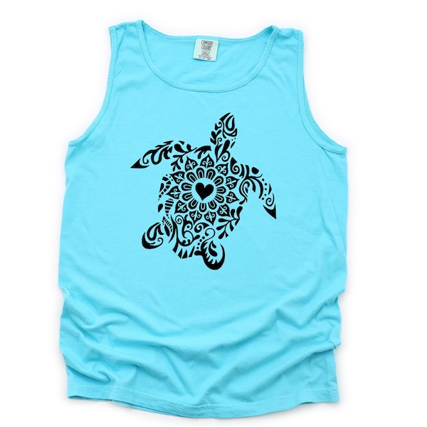 Summer Tank Top, Sea Turtle Mandala, Turtle Mandala, Sea turtle Tank Design, Garment Dyed Comfort Colors unisex tank top, 3x tank