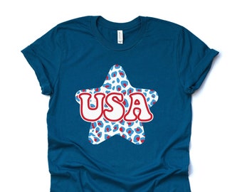 Patriotic Tee: USA Leopard Star Bella Canvas Shirt