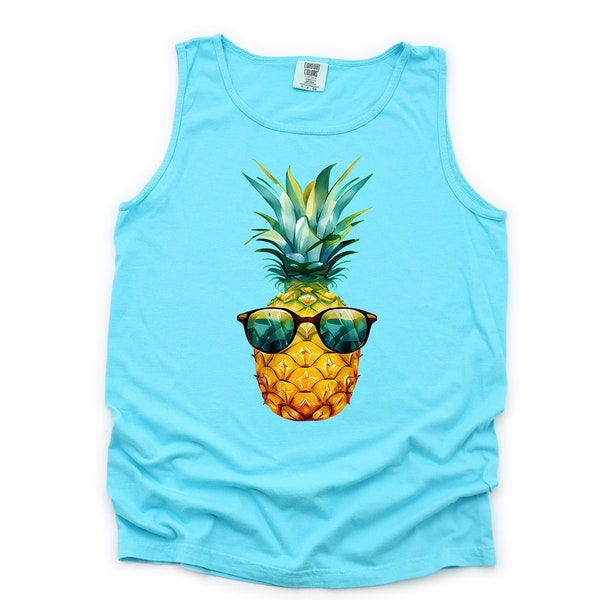 Pineapple Tank, Super Fun Pineapple with Sunglasses Tank, Cute Pineapple Tank Design, Garment Dyed Comfort Colors unisex tank top, 3x tank