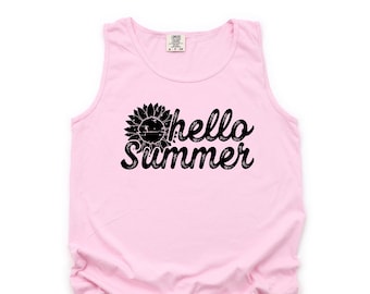 Hello Summer Sunflower Tank Top - Garment Dyed Comfort Colors