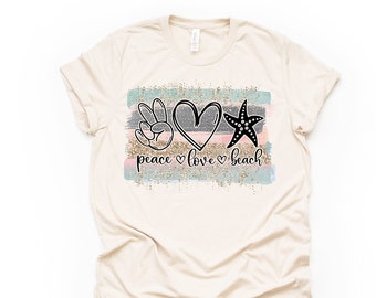 Peace Love Beach Tee: Brush Stroke Design Bella Canvas Shirt