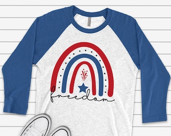 Patriotic Rainbow Raglan Shirt: 4th of July Freedom Tee