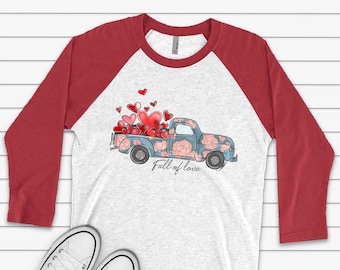 Camiseta raglán con corazones de camión para San Valentín, talla grande disponible