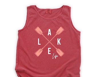 Lake Tank Top, Lake Life with Oars Tank, Lake Vacation, Boating on Lake Design, Garment Dyed Comfort Colors unisex tank top, 3x tank