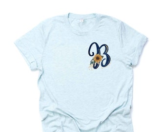 Monogram Sunflower Tee: Personalized Initial Bella Canvas T-Shirt