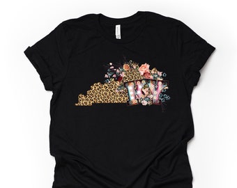 Kentucky Tee, Super Cute Leopard Print Kentucky Design on premium Bella + Canvas unisex shirt, 3 color choices, plus sizes available