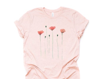 Watercolor Poppy Flowers Bella + Canvas T-Shirt