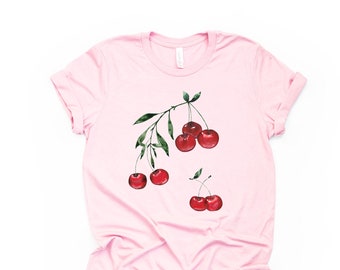 Summer Shirt, Super Fun Cherry Fruit, Fresh Cherries Design on premium unisex shirt, 4 color choices, 2X, 3X, 4X, plus sizes available