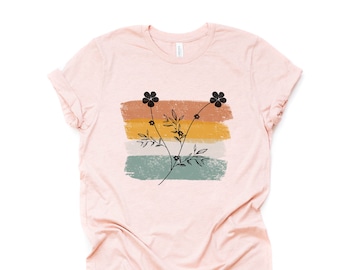 Boho Flower Silhouette T-Shirt: Brush Stroke Design