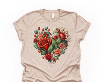 Watercolor Red Roses Heart Valentine's Day Unisex Tee