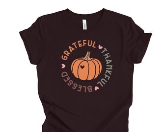 Fall Tee, Super Cute GRATEFUL THANKFUL BLESSED, Cute Pumpkin, premium unisex shirt, 3 color choices, 3x Halloween, 4x Halloween, plus sizes