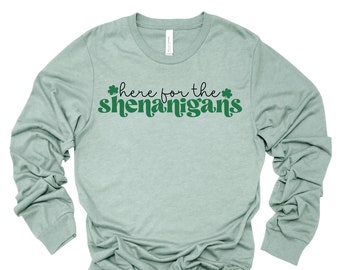 St Patrick's Day Long Sleeve Tee: Shenanigans Clover Design